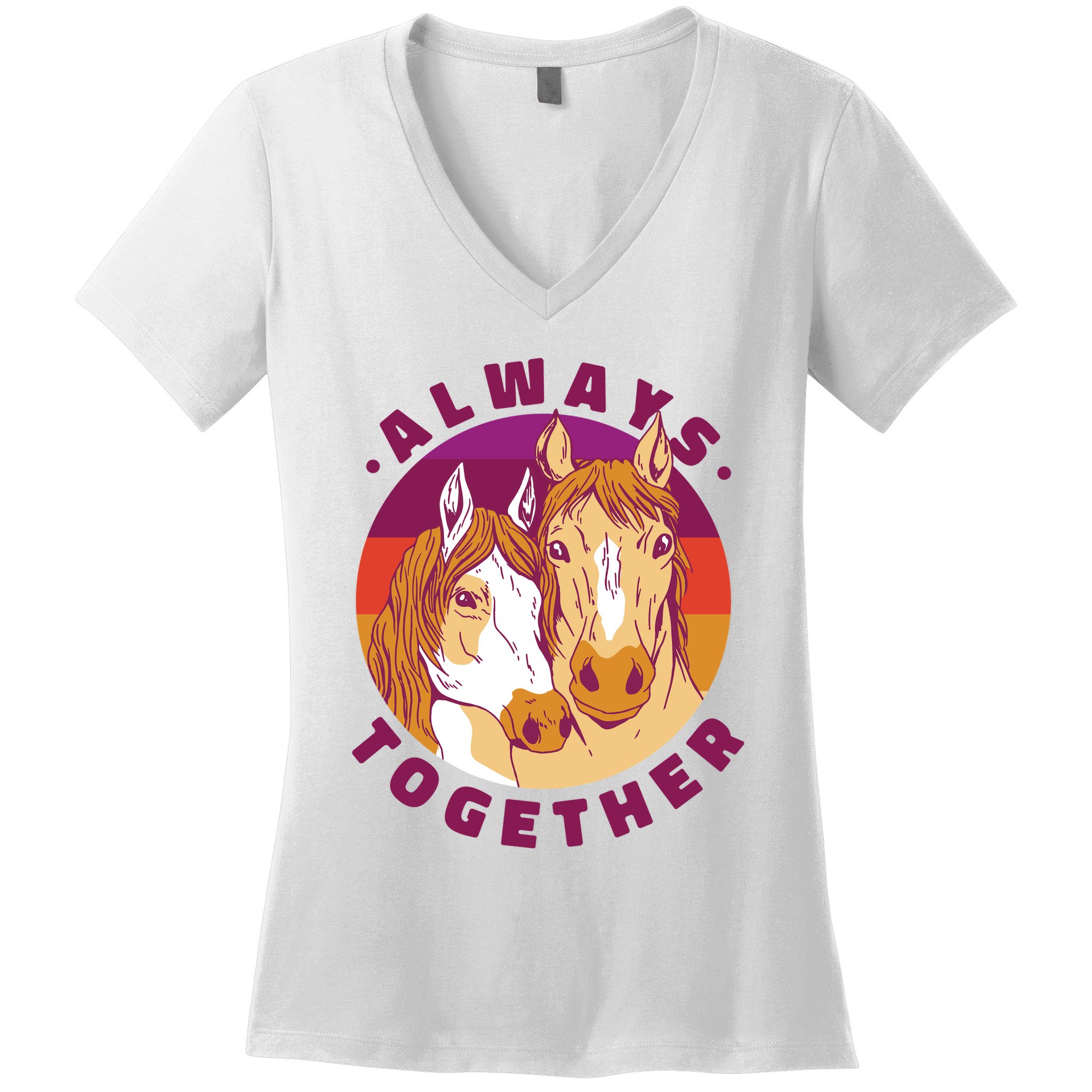 Always Together Horses Sunset Women's V-Neck T-Shirt