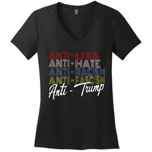 Anti Trump Hate Lies And Fascism Resist Vote Nov 5 2024 Women's V-Neck T-Shirt