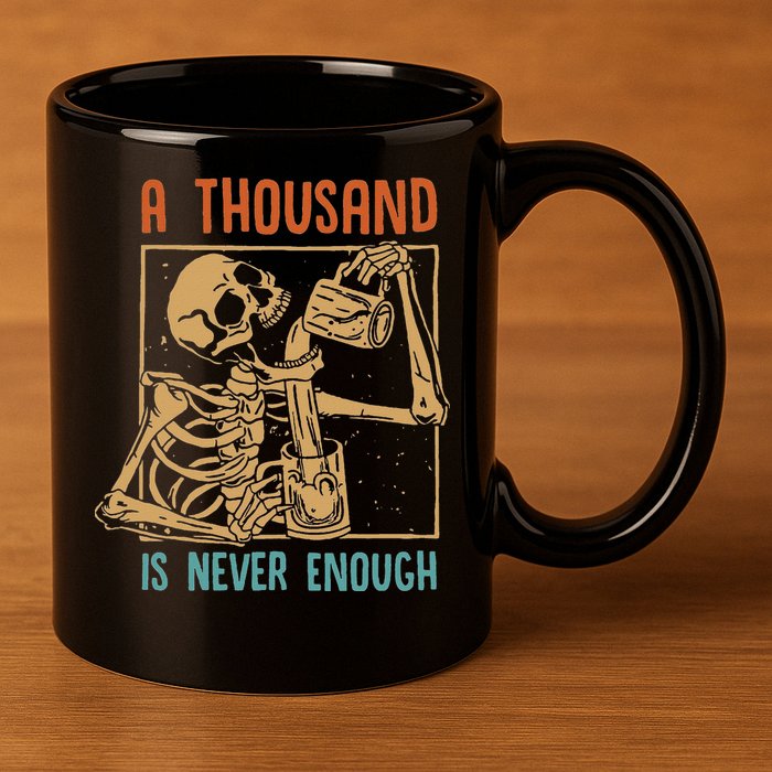 A Thousand Is Never Enough Skeleton Sober Sobriety Recovery 11oz C Handle Ceramic Mug