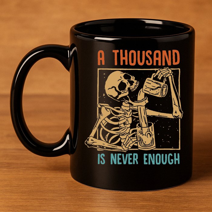 A Thousand Is Never Enough Skeleton Sober Sobriety Recovery 11oz C Handle Ceramic Mug