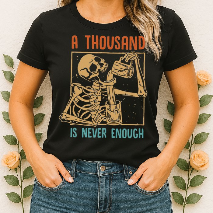 A Thousand Is Never Enough Skeleton Sober Sobriety Recovery Womens T-Shirt