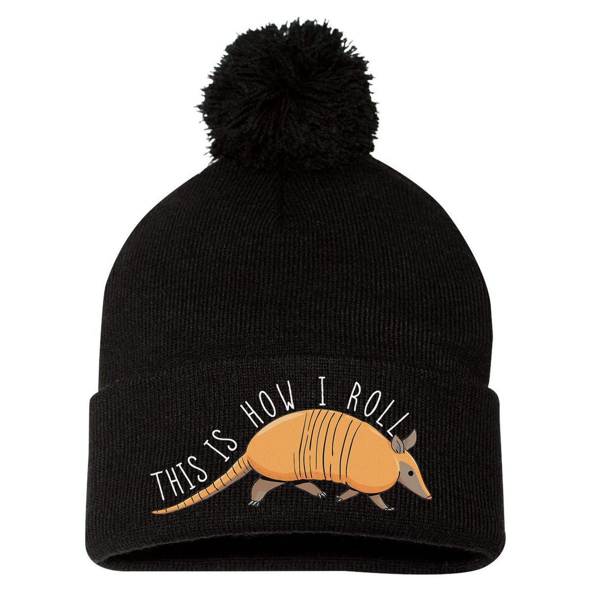 Armadillo This Is How I Roll Wildlife Armored Shell Pom Pom 12in Knit Beanie