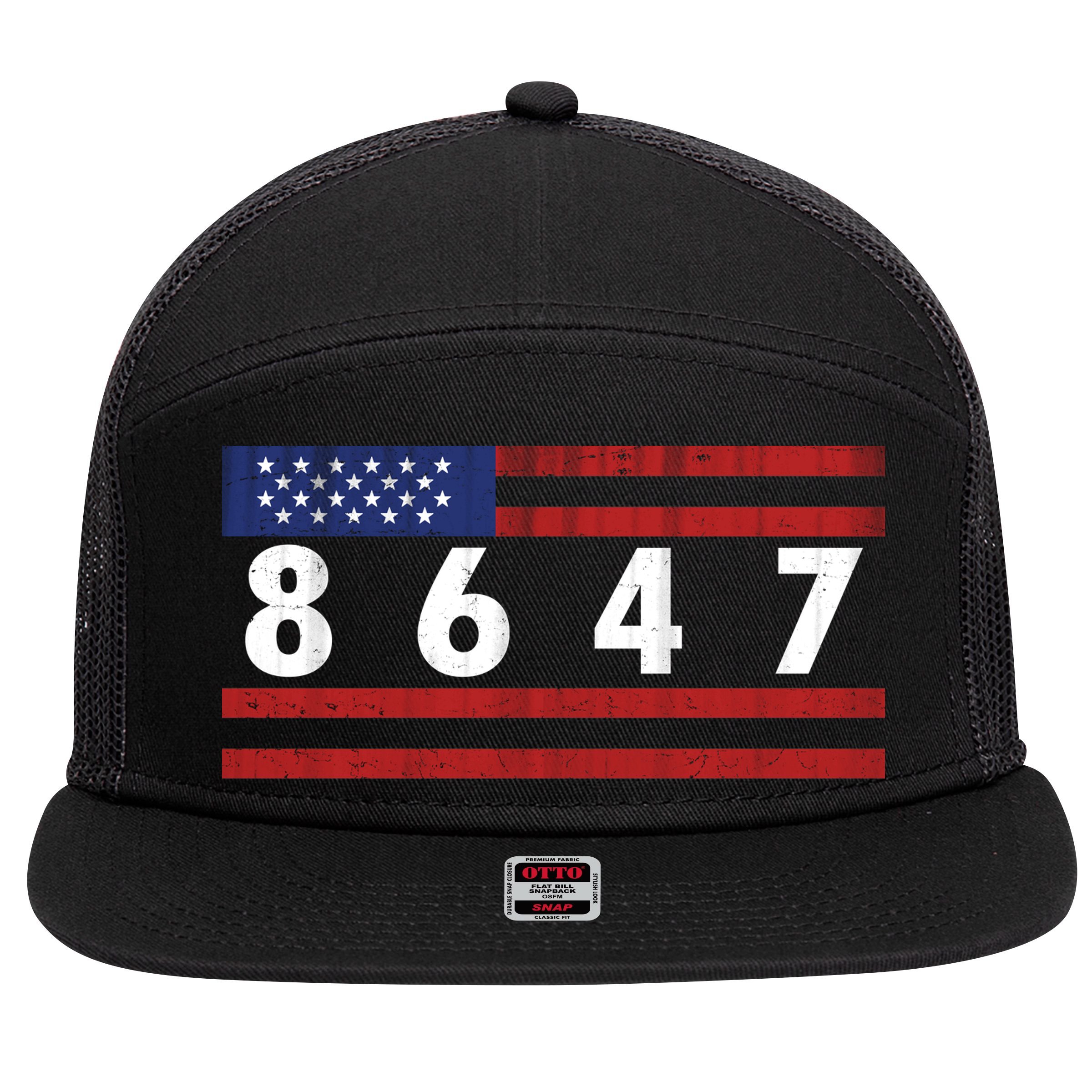 Anti Trump Impeach 47 8647 47th President US Flag 7 Panel Mesh Trucker Snapback Hat