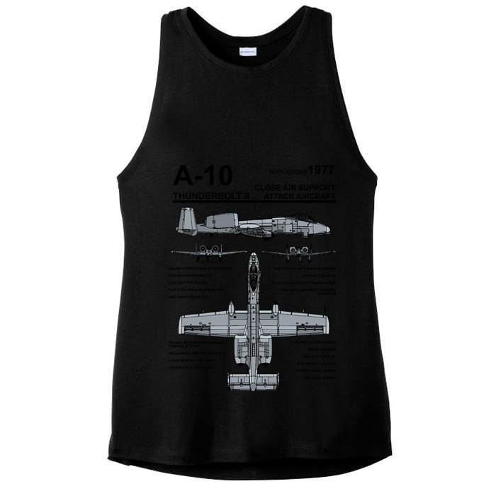 A10 Thunderbolt Ii Warthog Military Jet Spec Diagram Ladies PosiCharge Tri-Blend Wicking Tank