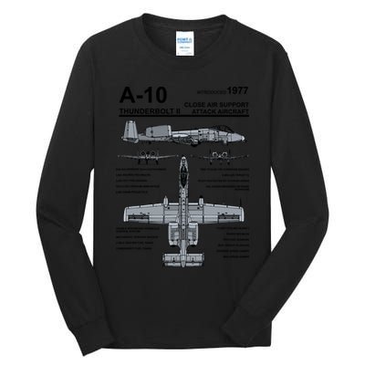 A10 Thunderbolt Ii Warthog Military Jet Spec Diagram Tall Long Sleeve T-Shirt