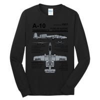 A10 Thunderbolt Ii Warthog Military Jet Spec Diagram Tall Long Sleeve T-Shirt