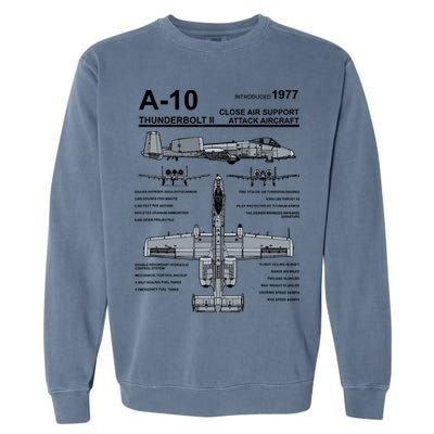 A10 Thunderbolt Ii Warthog Military Jet Spec Diagram Garment-Dyed Sweatshirt