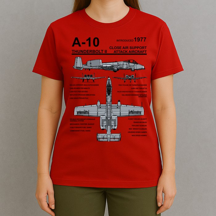 A10 Thunderbolt Ii Warthog Military Jet Spec Diagram T-Shirt