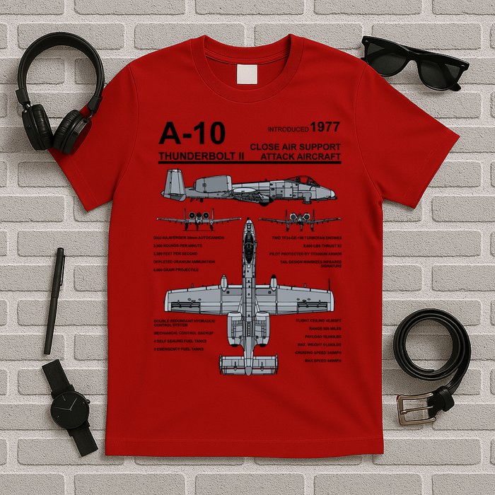 A10 Thunderbolt Ii Warthog Military Jet Spec Diagram T-Shirt