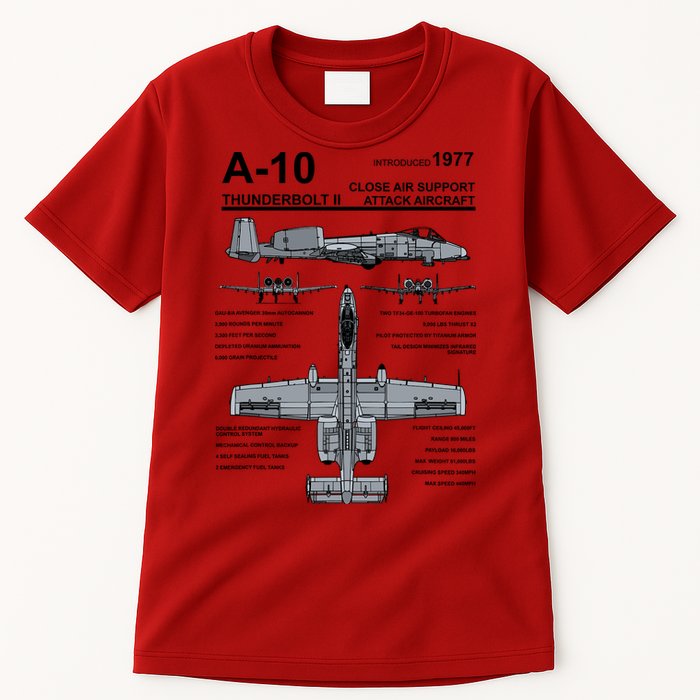 A10 Thunderbolt Ii Warthog Military Jet Spec Diagram Tall T-Shirt