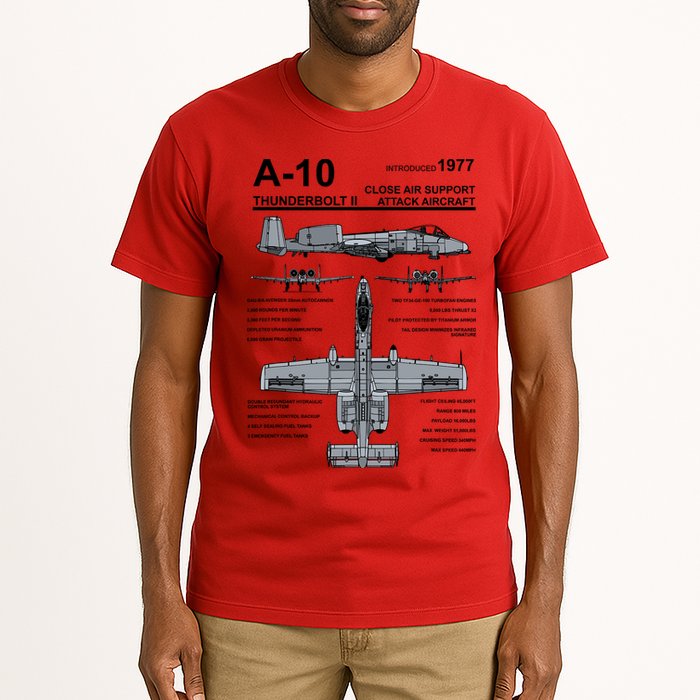 A10 Thunderbolt Ii Warthog Military Jet Spec Diagram Tall T-Shirt