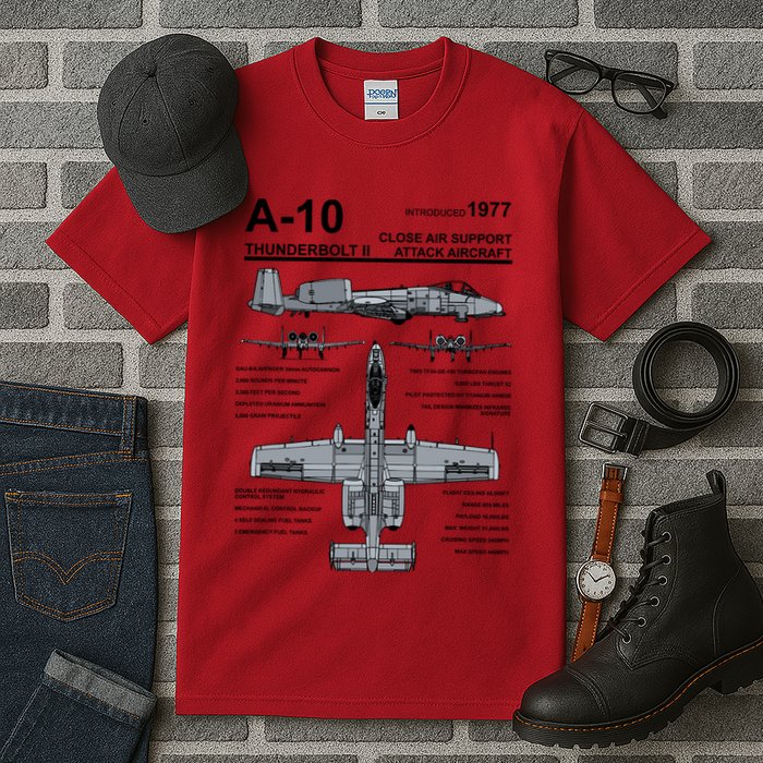 A10 Thunderbolt Ii Warthog Military Jet Spec Diagram Tall T-Shirt