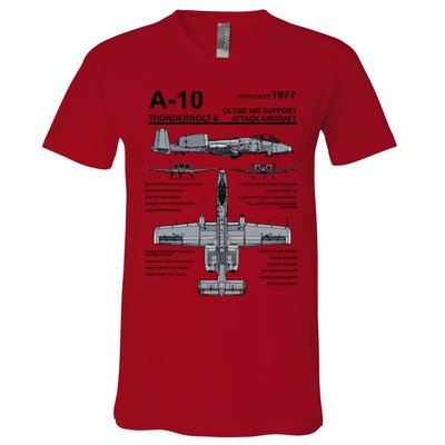 A10 Thunderbolt Ii Warthog Military Jet Spec Diagram V-Neck T-Shirt