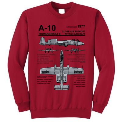 A10 Thunderbolt Ii Warthog Military Jet Spec Diagram Tall Sweatshirt