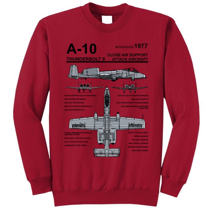 A10 Thunderbolt Ii Warthog Military Jet Spec Diagram Tall Sweatshirt