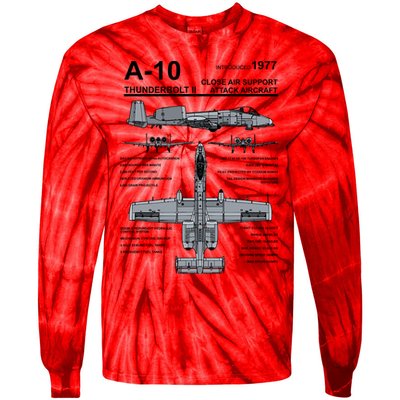 A10 Thunderbolt Ii Warthog Military Jet Spec Diagram Tie-Dye Long Sleeve Shirt