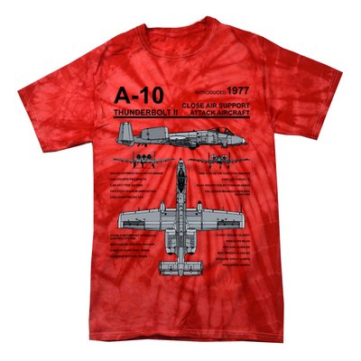 A10 Thunderbolt Ii Warthog Military Jet Spec Diagram Tie-Dye T-Shirt