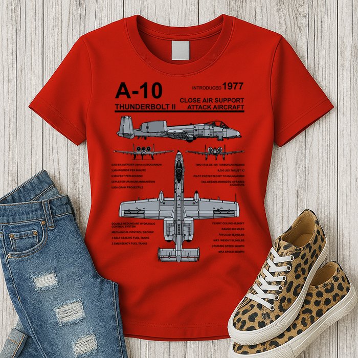 A10 Thunderbolt Ii Warthog Military Jet Spec Diagram Womens T-Shirt