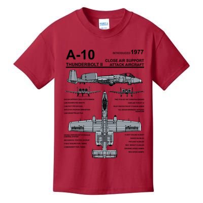 A10 Thunderbolt Ii Warthog Military Jet Spec Diagram Kids T-Shirt
