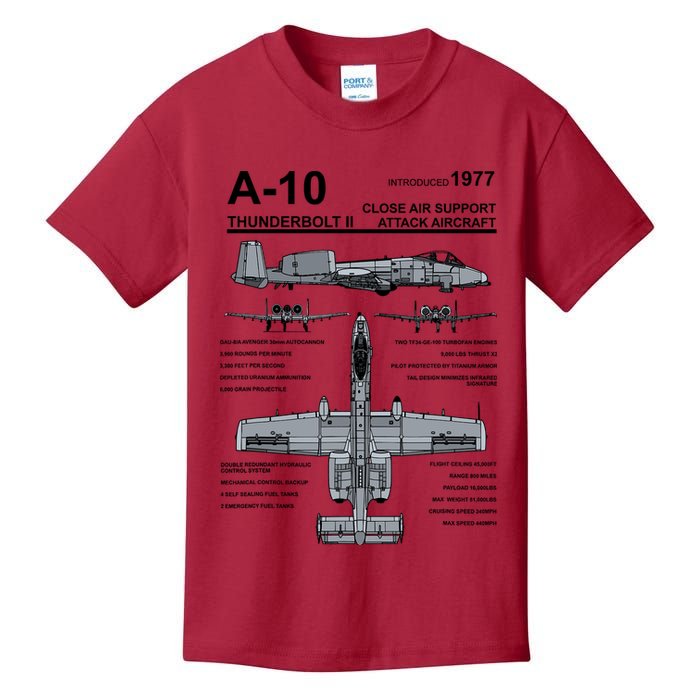 A10 Thunderbolt Ii Warthog Military Jet Spec Diagram Kids T-Shirt