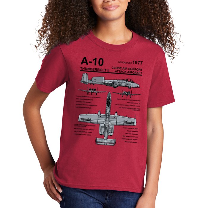 A10 Thunderbolt Ii Warthog Military Jet Spec Diagram Kids T-Shirt