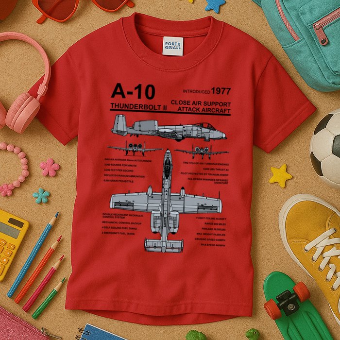 A10 Thunderbolt Ii Warthog Military Jet Spec Diagram Kids T-Shirt