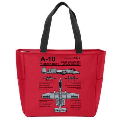 A10 Thunderbolt Ii Warthog Military Jet Spec Diagram Zip Tote Bag