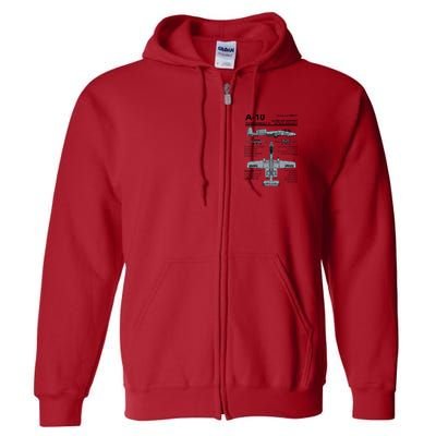 A10 Thunderbolt Ii Warthog Military Jet Spec Diagram Full Zip Hoodie