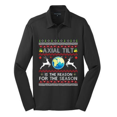 Axial Tilt Is The Reason For The Season Funny Ugly Christmas Silk Touch Performance Long Sleeve Polo