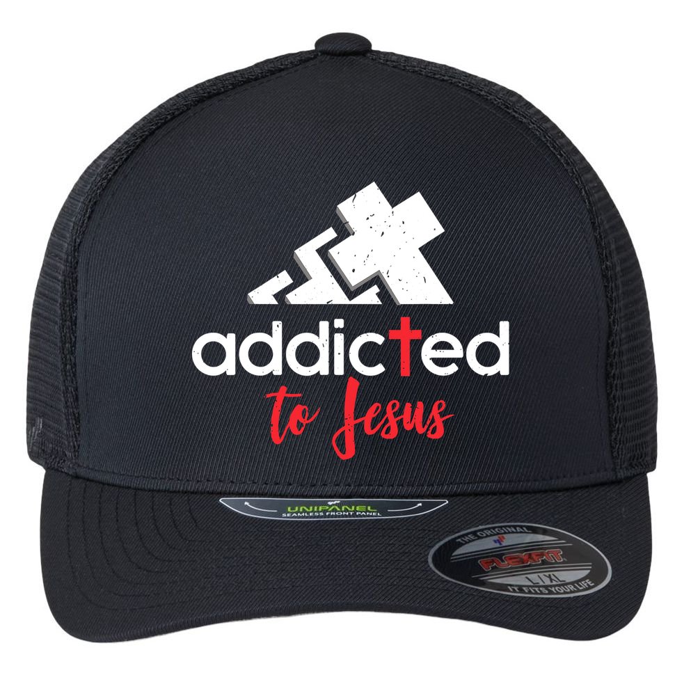 Addicted To Jesus Christian Faith God Flexfit Unipanel Trucker Cap