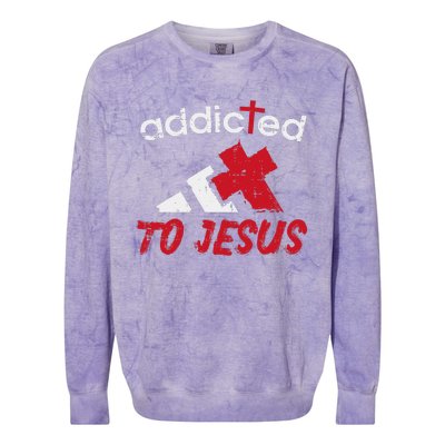 Addicted To Jesus God Faith Religious Christian Colorblast Crewneck Sweatshirt