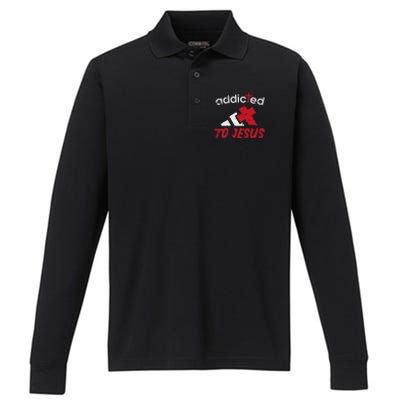 Addicted To Jesus God Faith Religious Christian Performance Long Sleeve Polo