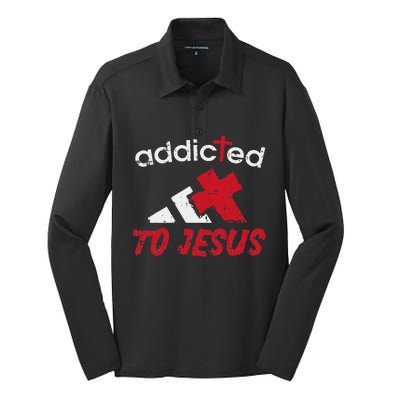 Addicted To Jesus God Faith Religious Christian Silk Touch Performance Long Sleeve Polo