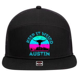 Austin Texas Keep It Weird Longhorn Sunset Gift 7 Panel Mesh Trucker Snapback Hat