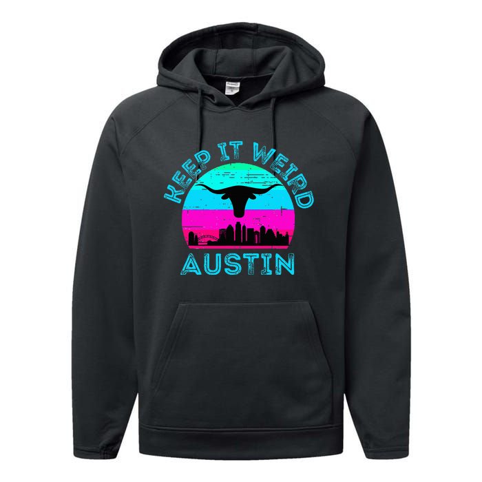 Austin Texas Keep It Weird Longhorn Sunset Gift Performance Fleece Hoodie