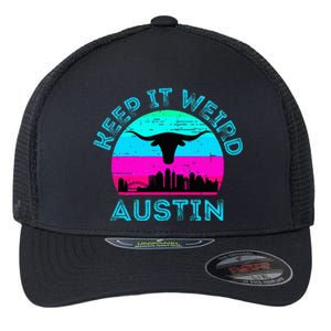 Austin Texas Keep It Weird Longhorn Sunset Gift Flexfit Unipanel Trucker Cap