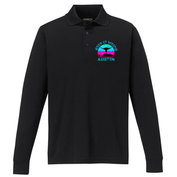 Austin Texas Keep It Weird Longhorn Sunset Gift Performance Long Sleeve Polo