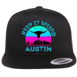 Austin Texas Keep It Weird Longhorn Sunset Gift Flat Bill Trucker Hat