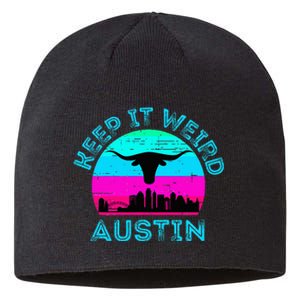 Austin Texas Keep It Weird Longhorn Sunset Gift Sustainable Beanie