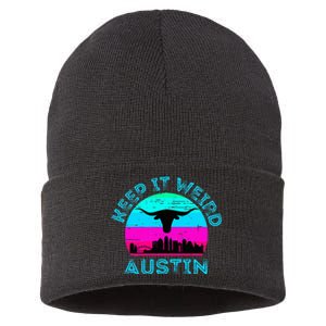 Austin Texas Keep It Weird Longhorn Sunset Gift Sustainable Knit Beanie