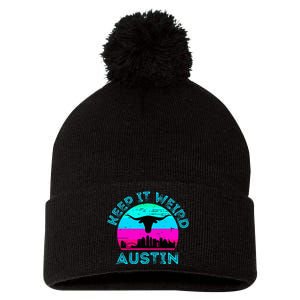 Austin Texas Keep It Weird Longhorn Sunset Gift Pom Pom 12in Knit Beanie