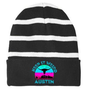 Austin Texas Keep It Weird Longhorn Sunset Gift Striped Beanie with Solid Band