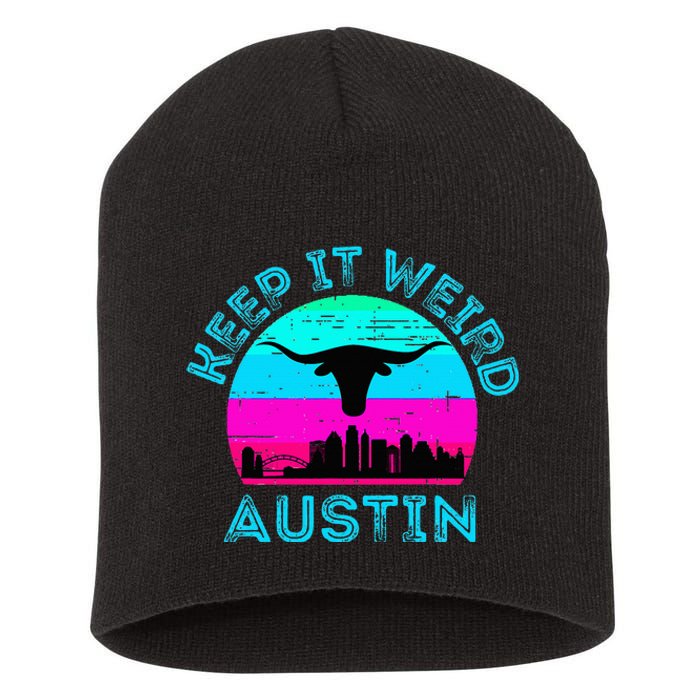 Austin Texas Keep It Weird Longhorn Sunset Gift Short Acrylic Beanie