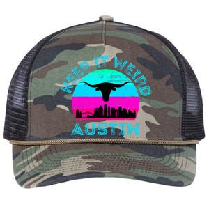 Austin Texas Keep It Weird Longhorn Sunset Gift Retro Rope Trucker Hat Cap