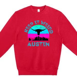 Austin Texas Keep It Weird Longhorn Sunset Gift Premium Crewneck Sweatshirt