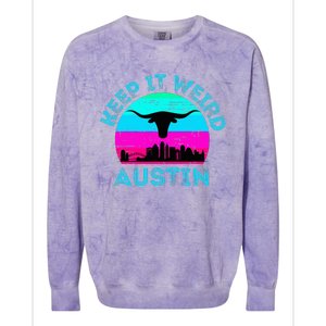 Austin Texas Keep It Weird Longhorn Sunset Gift Colorblast Crewneck Sweatshirt