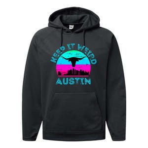 Austin Texas Keep It Weird Longhorn Sunset Gift Performance Fleece Hoodie