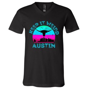 Austin Texas Keep It Weird Longhorn Sunset Gift V-Neck T-Shirt