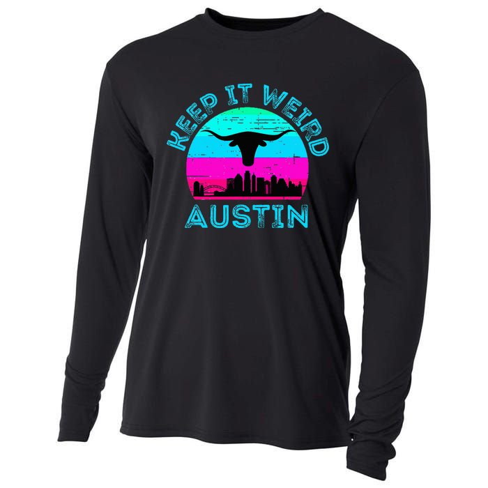 Austin Texas Keep It Weird Longhorn Sunset Gift Cooling Performance Long Sleeve Crew