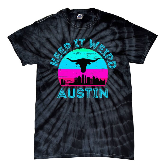 Austin Texas Keep It Weird Longhorn Sunset Gift Tie-Dye T-Shirt